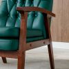 Mid Century Single Armchair Sofa Accent Chair Retro Modern Solid Wood Armrest Accent Chair, Fabric Upholstered Wooden Lounge Chair Blackish Green