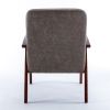 Mid Century Single Armchair Sofa Accent Chair Retro Modern Solid Wood Armrest Accent Chair, Fabric Upholstered Wooden Lounge Chair Khaki