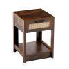 15.75" Rattan End table with drawer; Modern nightstand; side table for living roon; bedroom; Rustic Brown