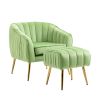 Velvet Accent Chair with Ottoman, Modern Tufted Barrel Chair Ottoman Set for Living Room Bedroom, Golden Finished, Grass Green