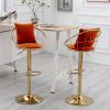 Orange velvet bar chair, pure gold plated, unique design,360 degree rotation, adjustable height,Suitable for dinning room and bar,set of 2