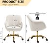 360° Beige Boucle Fabric Swivel Chair With High Back, Adjustable Working Chair With Golden Color Base