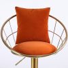 Orange velvet bar chair, pure gold plated, unique design,360 degree rotation, adjustable height,Suitable for dinning room and bar,set of 2