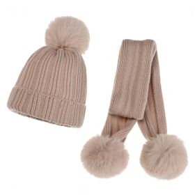 New Drawn Knitted Children's Hat Scarf Set (Color: Beige)