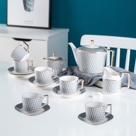 Nordic Ceramic Coffee Pot Set Houndstooth Gold High-end Teapot Set British Teacup And Saucer Logo Can Be Added (Option: 6Cup And Saucer Gift Box)