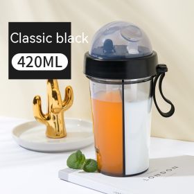 Double Drinking Straw Fruit Teas Plastic Cup Outdoor Large Capacity (Option: Black-420m)