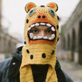 New Knitted Hand Crocheting Leopard Balaclava Autumn And Winter Windproof Pullover Mask One-piece Hat (Option: Yellow-57 59cm Adult)