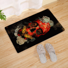 Halloween Flannel Floor Mat Bathroom Toilet Door Non-slop Mats Skull Absorbent Printing Floor Mat (Option: Halloween 210016-40x60)