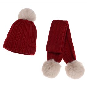 New Drawn Knitted Children's Hat Scarf Set (Color: Red)