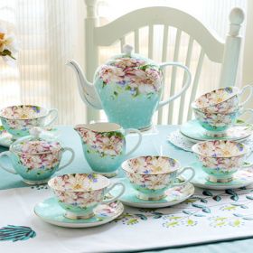 21piece-set Delicate Bone China Coffee Cup Set European (Option: Green-Default Item)