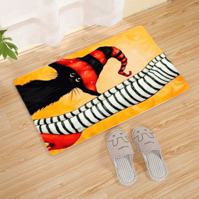 Halloween Flannel Floor Mat Bathroom Toilet Door Non-slop Mats Skull Absorbent Printing Floor Mat (Option: Halloween 210018-40x60)