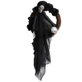 Halloween Wreath Black Skull Ghost Decorations for Front Door (Color: Black)