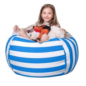 Stuffed Animal Storage Bean Bag Chair Cover for Kids|Stuffable Zipper Beanbag (Color: Blue, size: 18 inches)