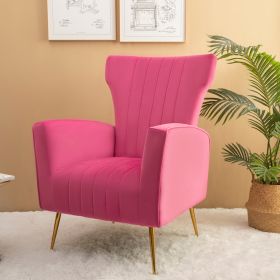 Velvet Accent Chair, Wingback Arm Chair with Gold Legs, Upholstered Single Sofa for Living Room Bedroom (Color: as Pic)