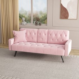 Sofa Bed Armrest with Nail Head Trim with Two Cup Holders 72 (Color: Pink)