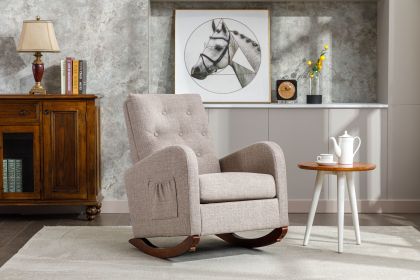 High Back Rocking Chair Nursery Chair .Comfortable Rocker Fabric Padded Seat .Modern High Back Armchair (Color: as Pic)