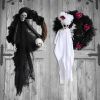 Halloween Wreath Black Skull Ghost Decorations for Front Door