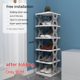 Plastic Installation-free Shoe Rack Storage Shoe Rack Folding Shoe Cabinet (Option: Gray 6 Layers X Type)