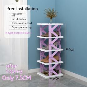 Plastic Installation-free Shoe Rack Storage Shoe Rack Folding Shoe Cabinet (Option: Purple 5 Layers K Type)