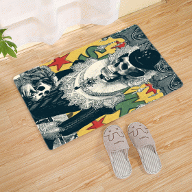 Halloween Flannel Floor Mat Bathroom Toilet Door Non-slop Mats Skull Absorbent Printing Floor Mat (Option: Halloween 210007-45x75)