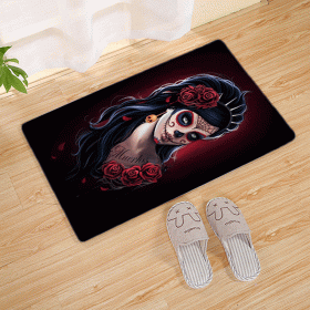 Halloween Flannel Floor Mat Bathroom Toilet Door Non-slop Mats Skull Absorbent Printing Floor Mat (Option: Halloween 210017-45x75)