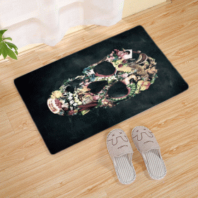 Halloween Flannel Floor Mat Bathroom Toilet Door Non-slop Mats Skull Absorbent Printing Floor Mat (Option: Halloween 210002-60x90)